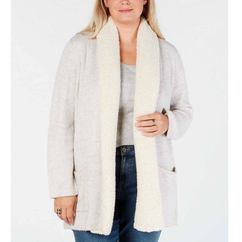 𝅺style & Co Plus Size Fleece-Collar Open Cardigan